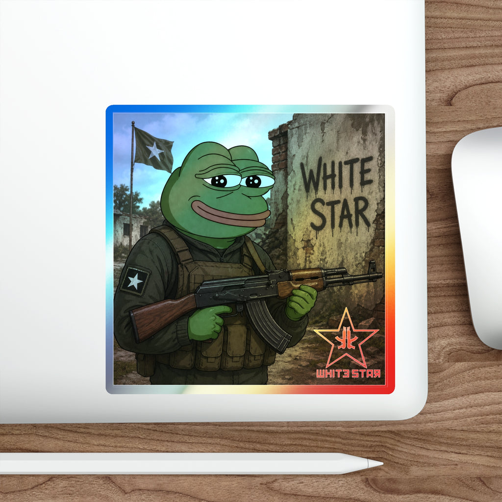 Holographic Die-Cut Sticker — 'White Star' Pepe Design